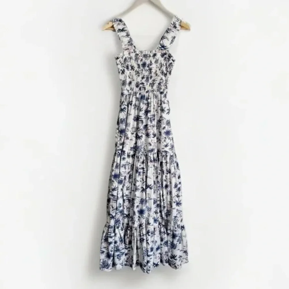 Abercrombie & Fitch Smocked Floral Blue, White, and Pink Maxi Dress